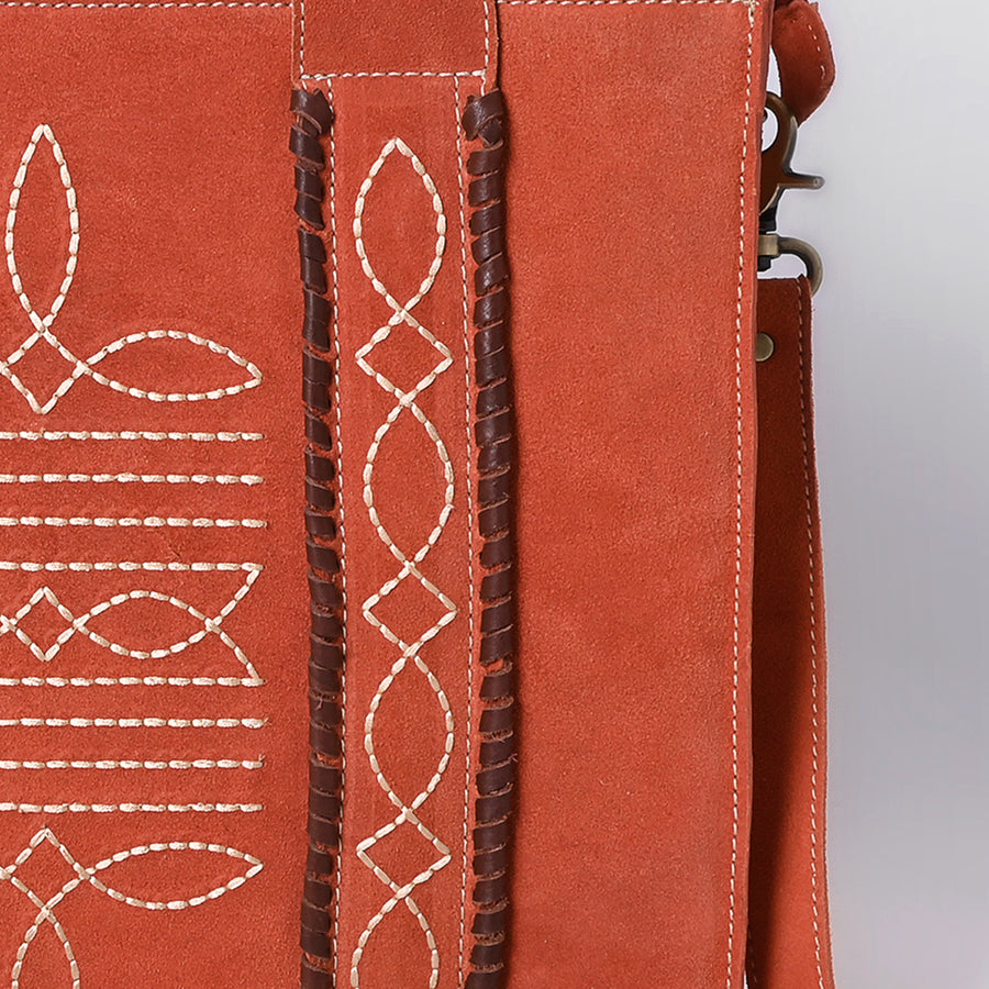 American Darling Tote Bag - Boot Stitched, Braided, Eco-Friendly Vegetable Tanned Genuine Suede Leather, Western Leather Handbag