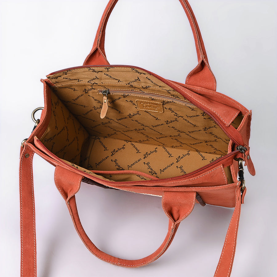 American Darling Tote Bag - Boot Stitched, Braided, Eco-Friendly Vegetable Tanned Genuine Suede Leather, Western Leather Handbag