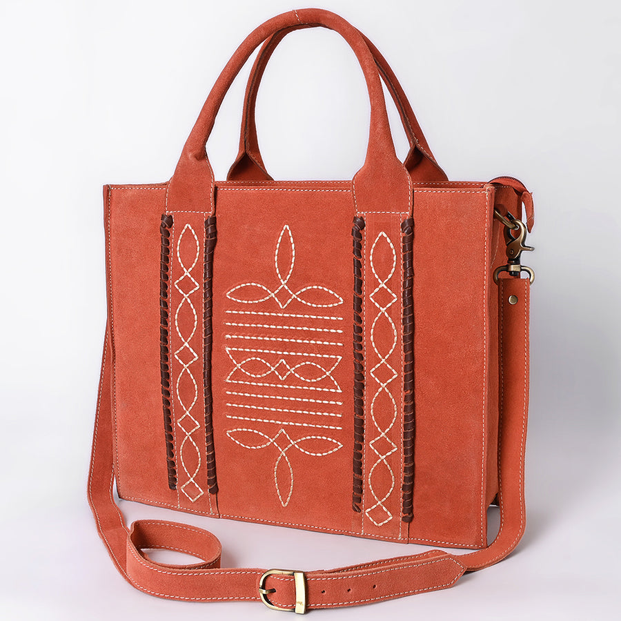 American Darling Boot Stitched Braided Genuine Suede Leather Tote Bag - Uhorse