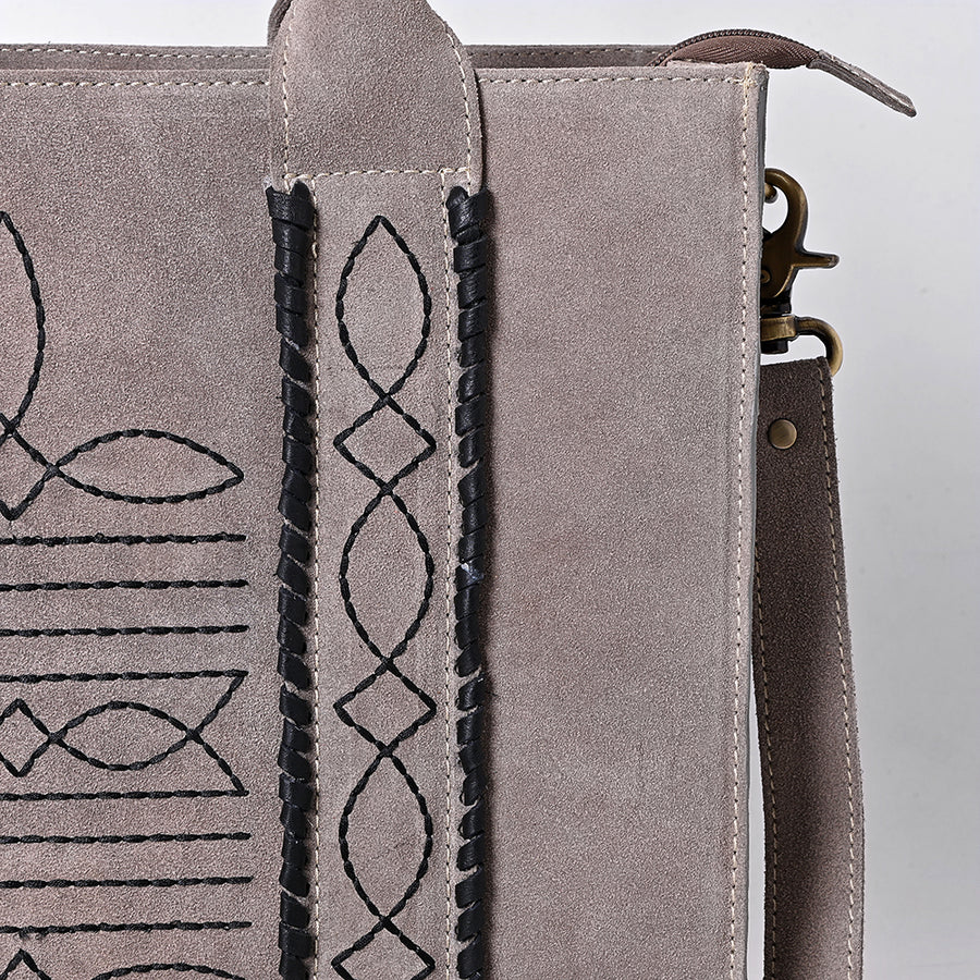 American Darling Tote Bag - Boot Stitched, Braided, Eco-Friendly Vegetable Tanned Genuine Suede Leather, Western Leather Handbag
