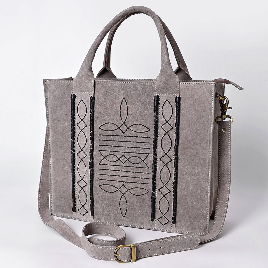 American Darling Boot Stitched Braided Genuine Suede Leather Tote Bag - Uhorse