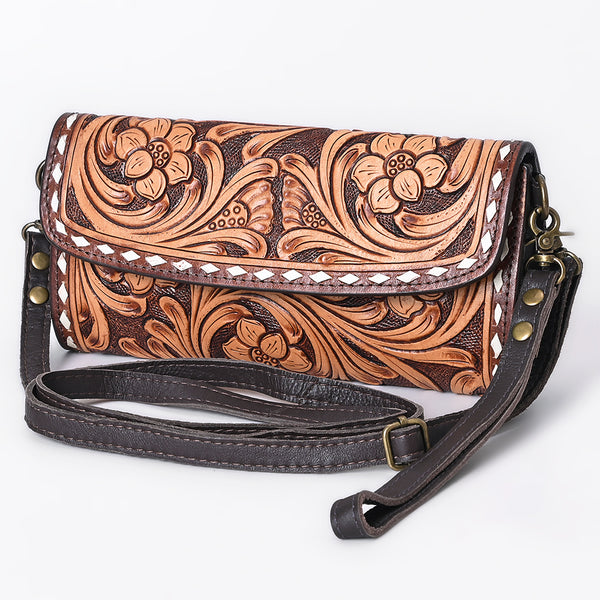 American Darling Hand Tooled Floral Carved Leather Small Cross body Bag - Uhorse