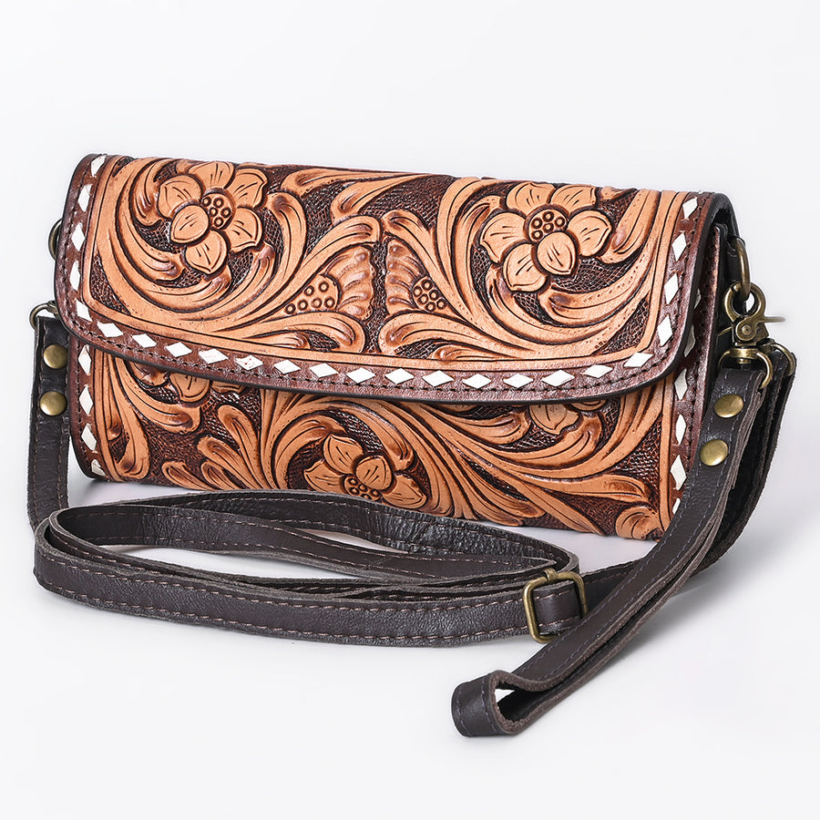 American Darling Hand Tooled Floral Carved Leather Small Cross body Bag - Uhorse