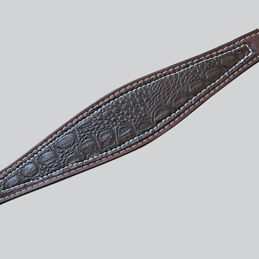 HILASON Western Horse Crocodile Embossed Breast Collar Genuine Leather Dark Brown | for Horses