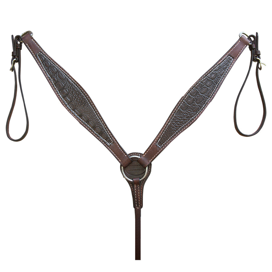 Hilason Western Horse Crocodile Embossed Breast Collar Genuine Leather Dark Brown - Uhorse