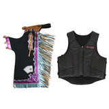 HILASON Western Horse Bull Riding Safety Leather Protective Vest and Rodeo Chaps Combo - Hilason