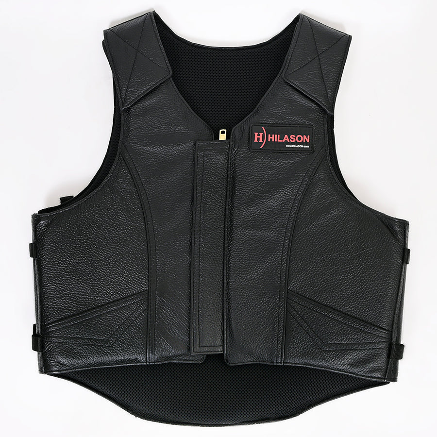 HILASON Western Horse Bull Riding Safety Leather Protective Vest & Rodeo Chaps Combo