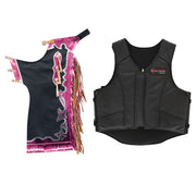 HILASON Western Horse Bull Riding Safety Leather Protective Vest & Rodeo Chaps Combo