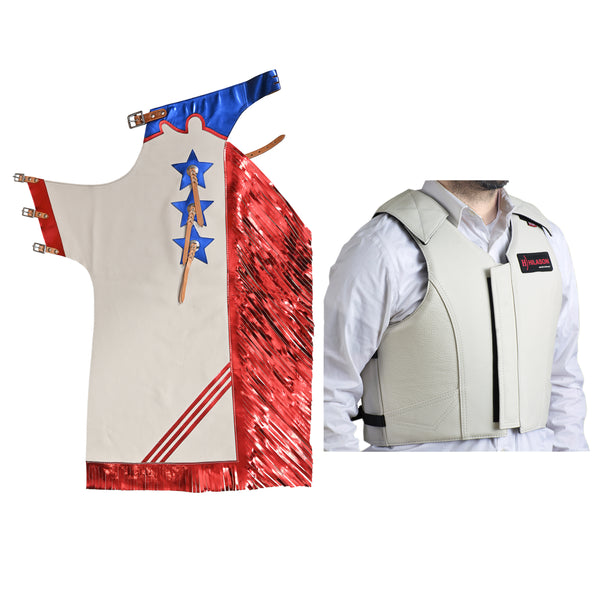 HILASON Western Horse Bull Riding Safety Leather Protective Vest and Rodeo Chaps Combo - Hilason