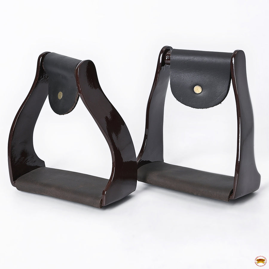Hilason Lightweight Aluminum Western Horse Stirrups With Leather Wrapped Non Slip Tread