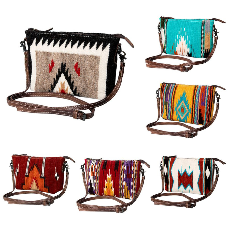 American Darling Handwoven Saddle Blanket Crossbody Bag – Genuine Leather Western Purse  Artisan Crafted Boho Cowgirl Shoulder Bag