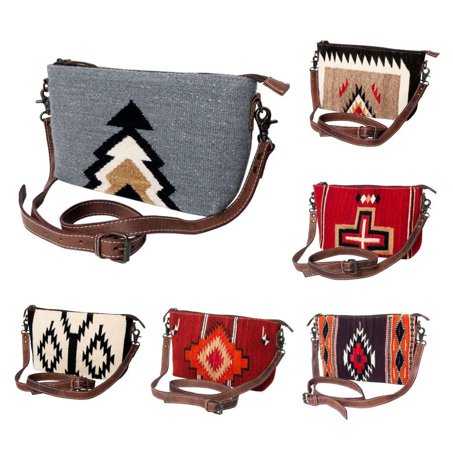 American Darling Western Crossbody Bag – Handwoven Saddle Blanket with Genuine Leather Trim, Compact Everyday Purse