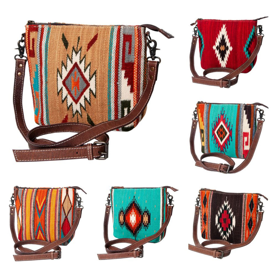 American Darling Western Crossbody Bag – Handwoven Saddle Blanket with Genuine Leather Trim, Lightweight Everyday Purse