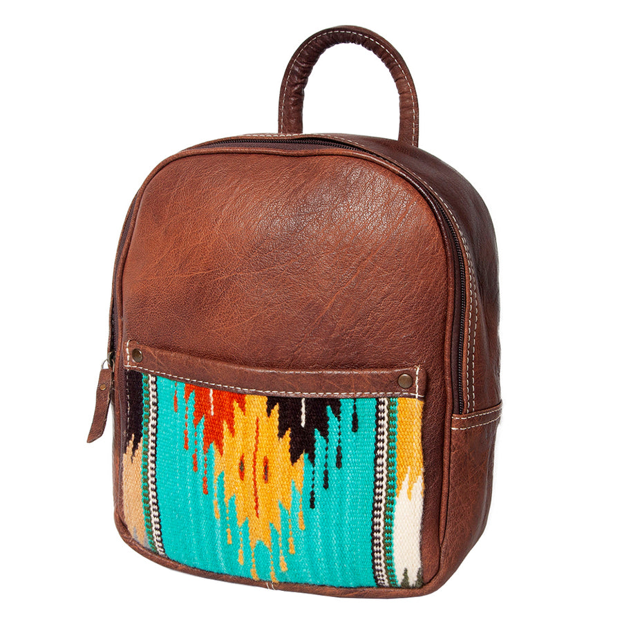 American Darling Western Backpack – Handwoven Saddle Blanket Front with Genuine Leather Body, Everyday Travel and Work Bag