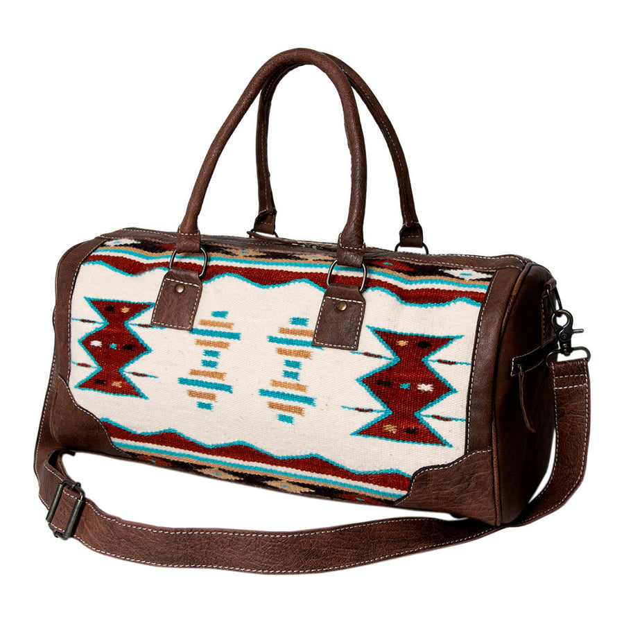 American Darling Western Duffle Bag – Handwoven Saddle Blanket with Genuine Leather Trim, Spacious Travel and Weekend Tote