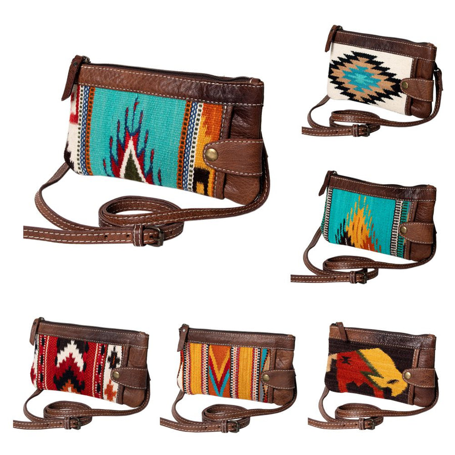 American Darling Western Crossbody Bag – Handwoven Saddle Blanket with Genuine Leather Trim, Compact Everyday Purse