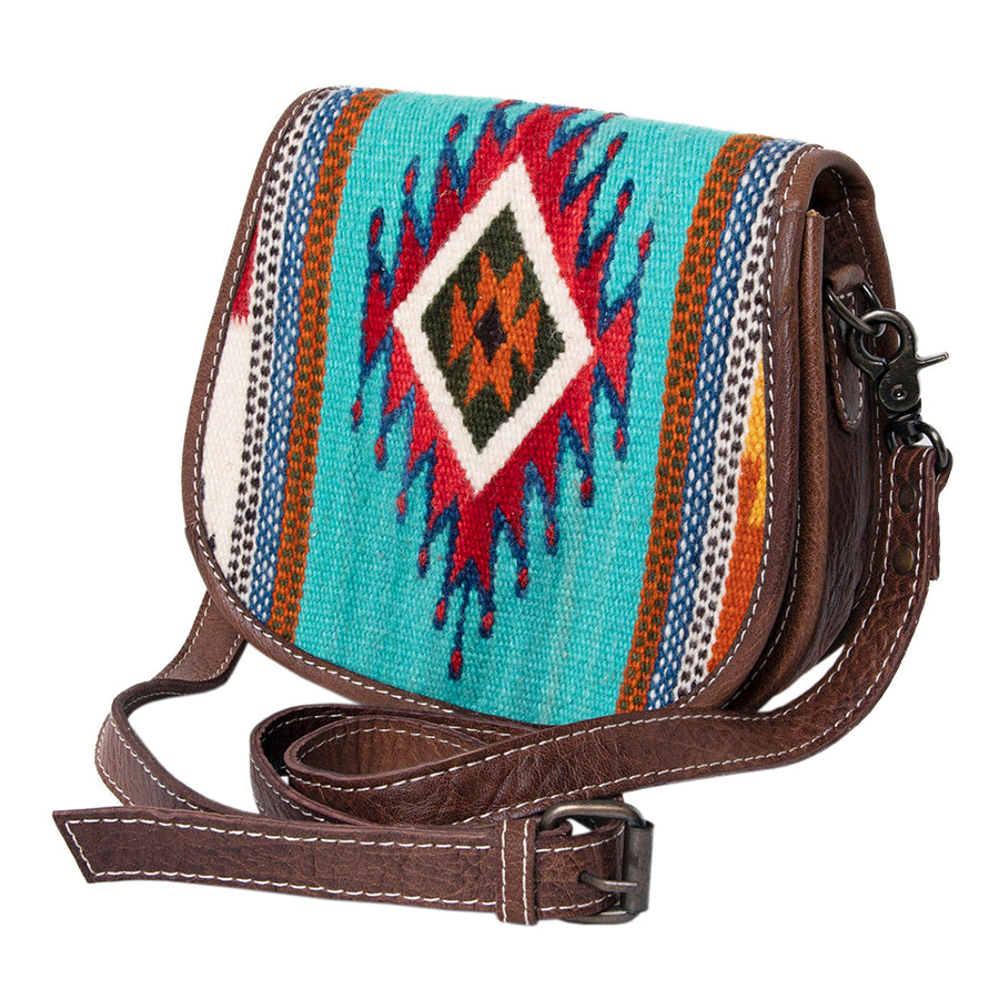 American Darling Western Crossbody Bag – Handwoven Saddle Blanket with Genuine Leather, Flap Design, Everyday Western Purse