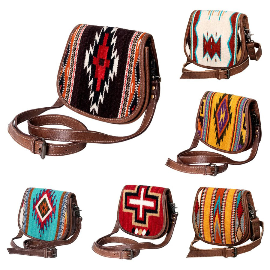 American Darling Western Crossbody Bag – Handwoven Saddle Blanket with Genuine Leather, Flap Design, Everyday Western Purse