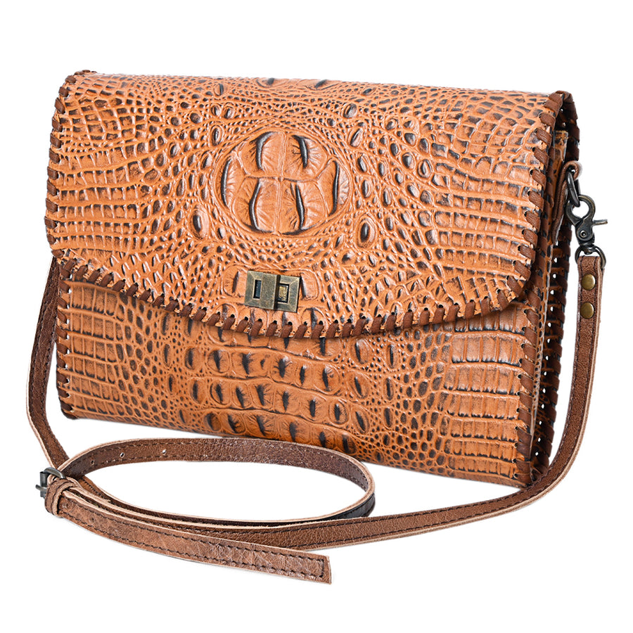 American Darling Women's Coin Purse Crocodile Embossed Genuine Leather Handbag and Ladies bag