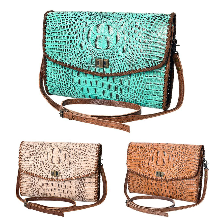 American Darling Women's Coin Purse Crocodile Embossed Genuine Leather Handbag and Ladies bag