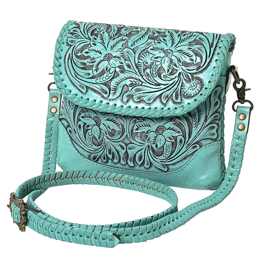 American Darling Western Leather Crossbody Bag – Handcrafted with Hand-Tooled Floral Carving, Genuine Leather, Durable and Stylish