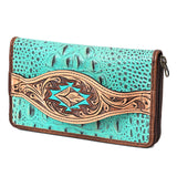 American Darling Wallet Hand Tooled Crocodile Embossed Genuine Leather Women Bag Western Handbag Purse