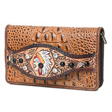 American Darling Clutch Hand Tooled Crocodile Embossed Genuine Leather Women Bag Western Handbag Purse