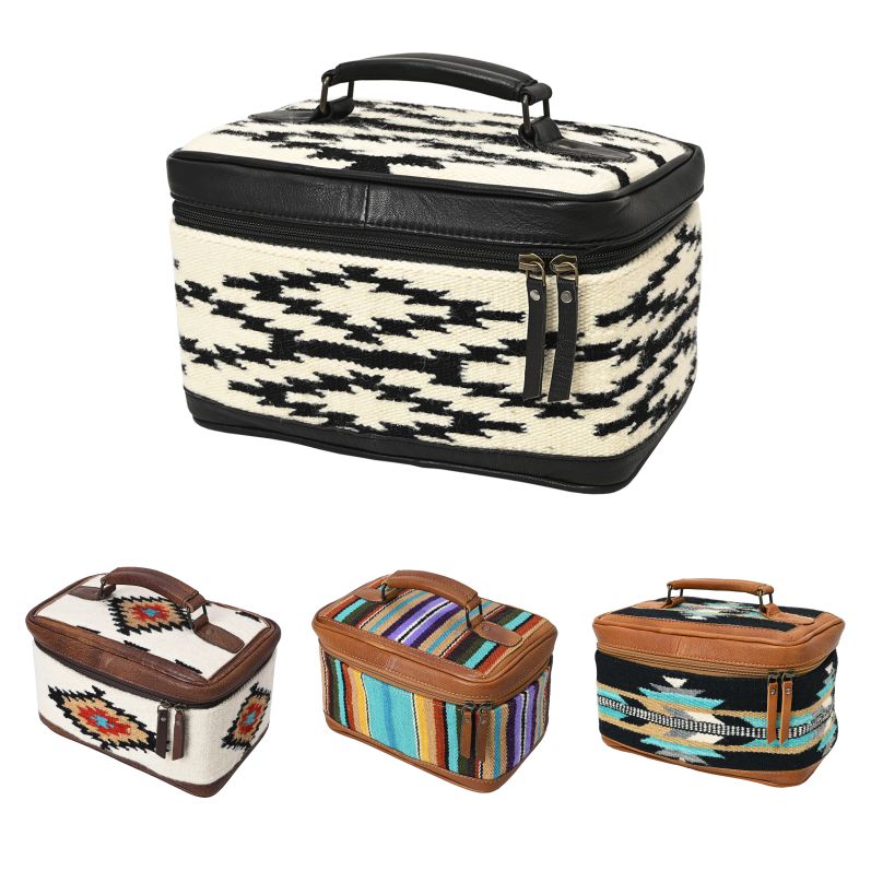 American Darling Western Jewelry Case – Hand-Woven Saddle Blanket with Genuine Leather Trim – Travel Organizer Box for Accessories
