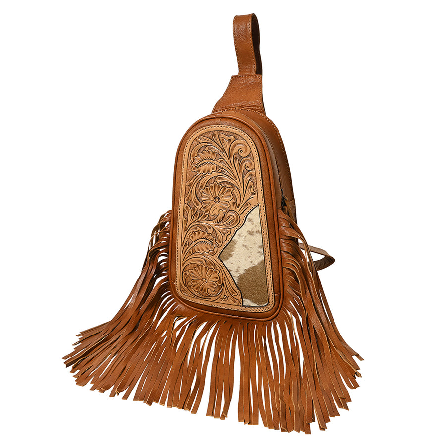 American Darling Hand-Tooled Leather Sling Bag – Genuine Leather Floral Carved Western Crossbody | 13in (H) X 8in (W) X 3in (D)