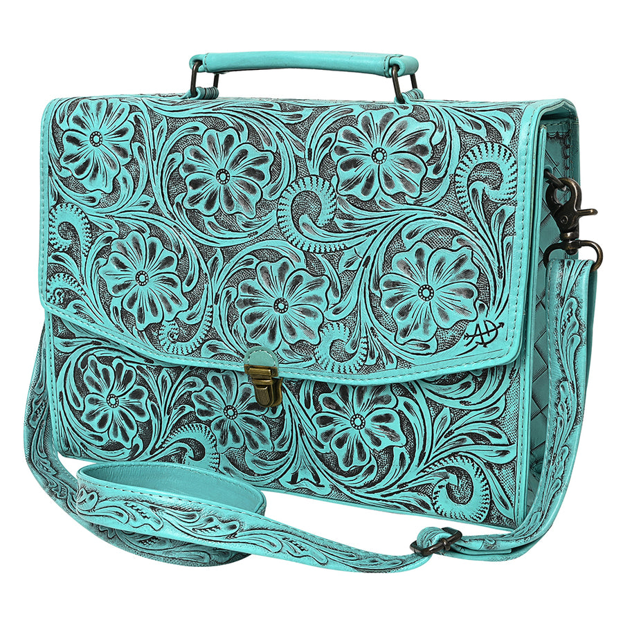 American Darling Western Hand-Tooled Leather Briefcase Bag – Floral Carved Genuine Leather Work Bag with Strap | Premium Artisan Craft