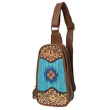 American Darling Sling Hand Tooled Upcycled Wool Genuine Leather Women Bag Western Handbag Purse