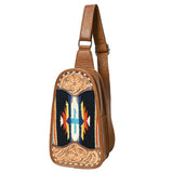 American Darling Sling Hand Tooled Upcycled Wool Genuine Leather Women Bag Western Handbag Purse