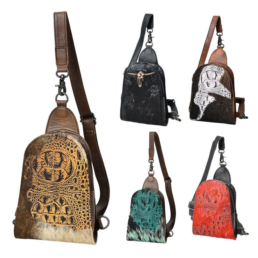 American Darling Sling Hair-On Crocodile Embossed Genuine Leather Women Bag Western Handbag Purse |Sling | for