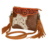 American Darling Small Crossbody Hand Tooled Hair On Genuine Leather Women Bag Western Handbag Purse