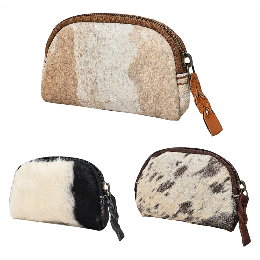 American Darling Coin Purse Bag Handcrafted from Hair-On Cowhide & Genuine Leather with Braided Pull and YKK Zipper