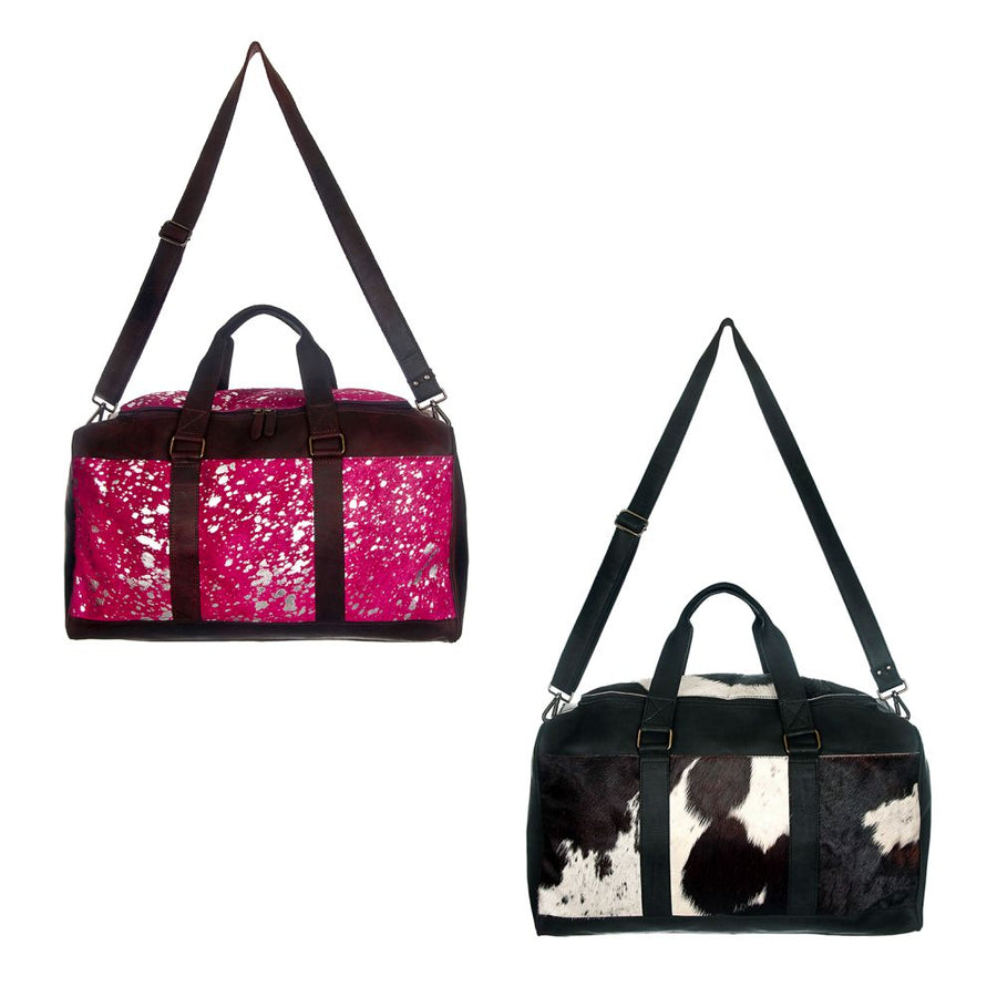 American Darling Duffel Bag Handcrafted from Hair-On Cowhide and Genuine Leather with YKK Zipper and Large Capacity