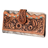 American Darling ADBG487BR Wallet Hand Tooled Hair On Genuine Leather Women Bag Western Handbag Purse