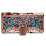 American Darling ADBG487BR Wallet Hand Tooled Hair On Genuine Leather Women Bag Western Handbag Purse