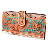 American Darling ADBG487BR Wallet Hand Tooled Hair On Genuine Leather Women Bag Western Handbag Purse