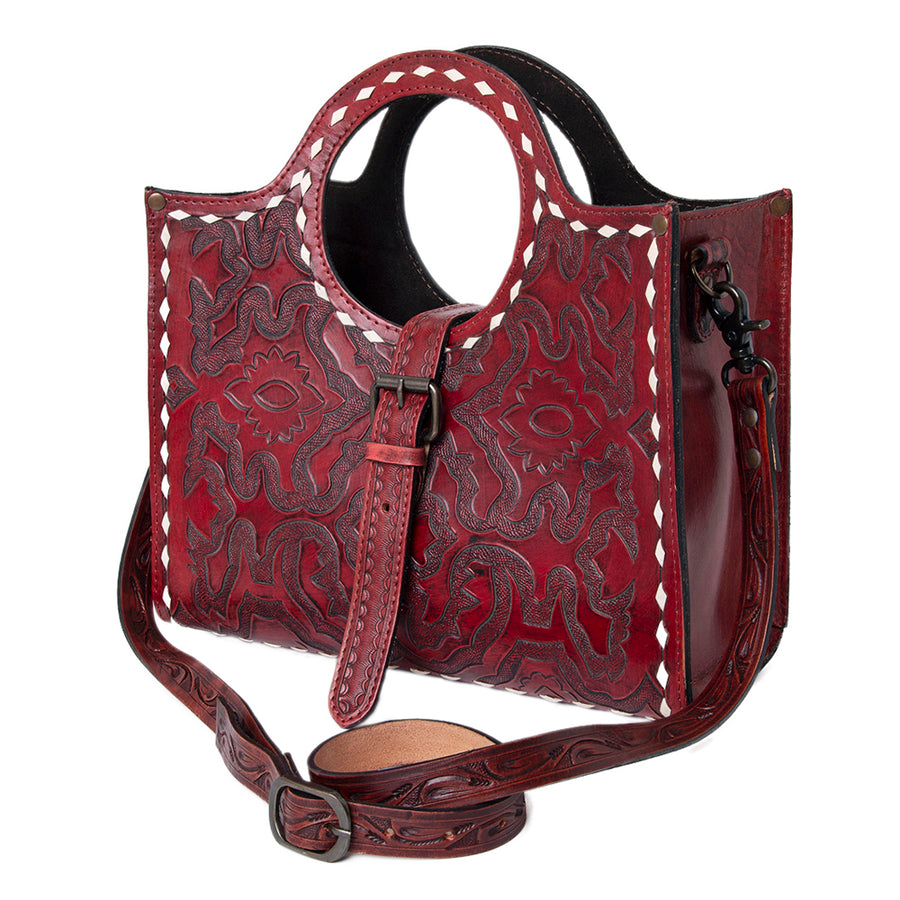 American Darling Western Tote Bag Hand Tooled Floral Carved Genuine Vegetable Tanned Leather Purse with YKK Zipper