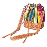 American Darling ADBG569A Bucket Hand Tooled Saddle Blanket Genuine Leather Women Bag Western Handbag Purse