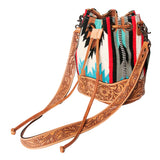 American Darling ADBG569A Bucket Hand Tooled Saddle Blanket Genuine Leather Women Bag Western Handbag Purse