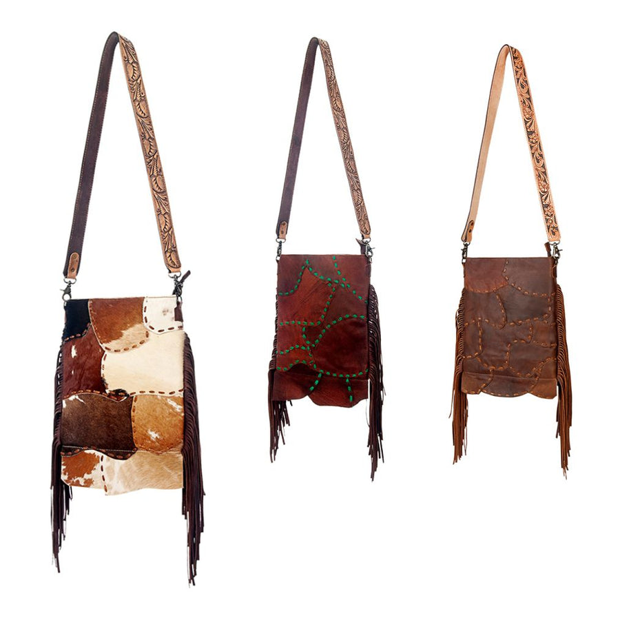 American Darling Large Cross body Bag Genuine Leather Western Purse with Fringes Buck Stitched Trim & YKK Zipper