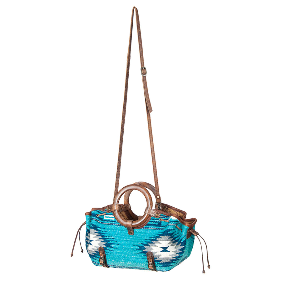 American Darling Tote Bag Hair-On Cowhide Genuine Leather Western Purse with Drawstring and Circular Wooden Handles