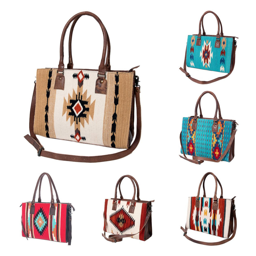 American Darling Tote Bag Hand Woven Saddle Blanket Genuine Leather Western Purse with YKK Zipper & Well-compartmentalized