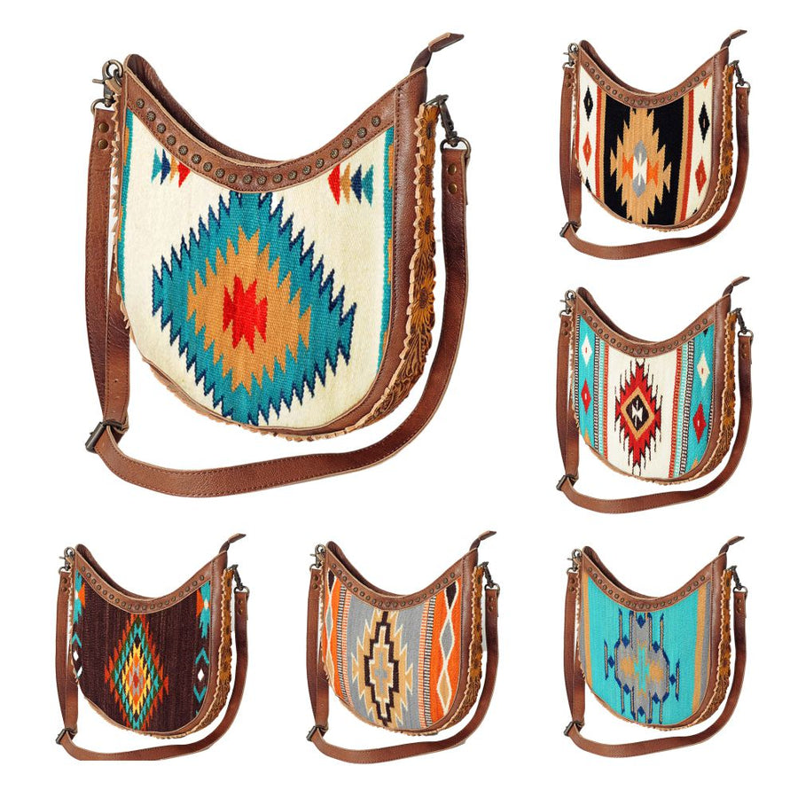 American Darling Hobo Bag Western Hand Tooled Floral Genuine Leather Crossbody with Hand Woven Saddle Blanket & YKK Zipper