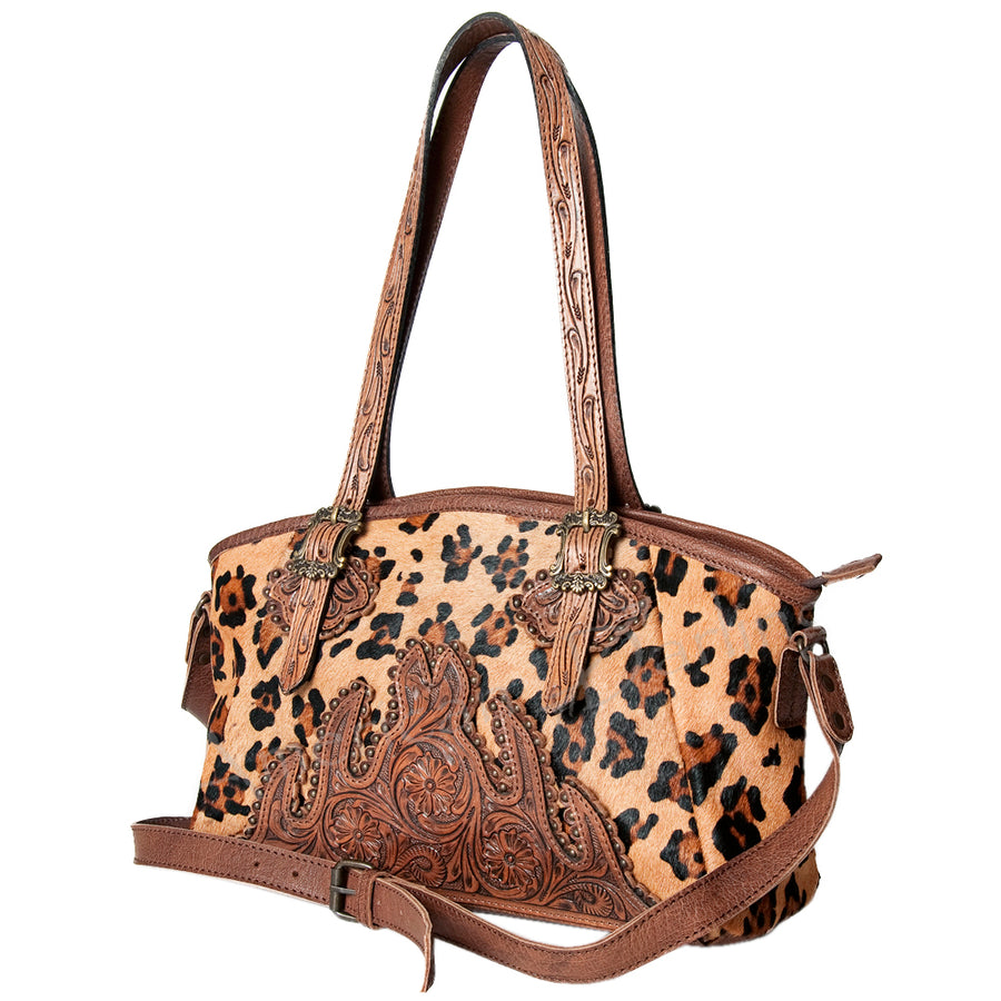 American Darling Tote Bag Western Hand Tooled Floral Genuine Leather Purse with Rivetted Detail and YKK Zipper for Women