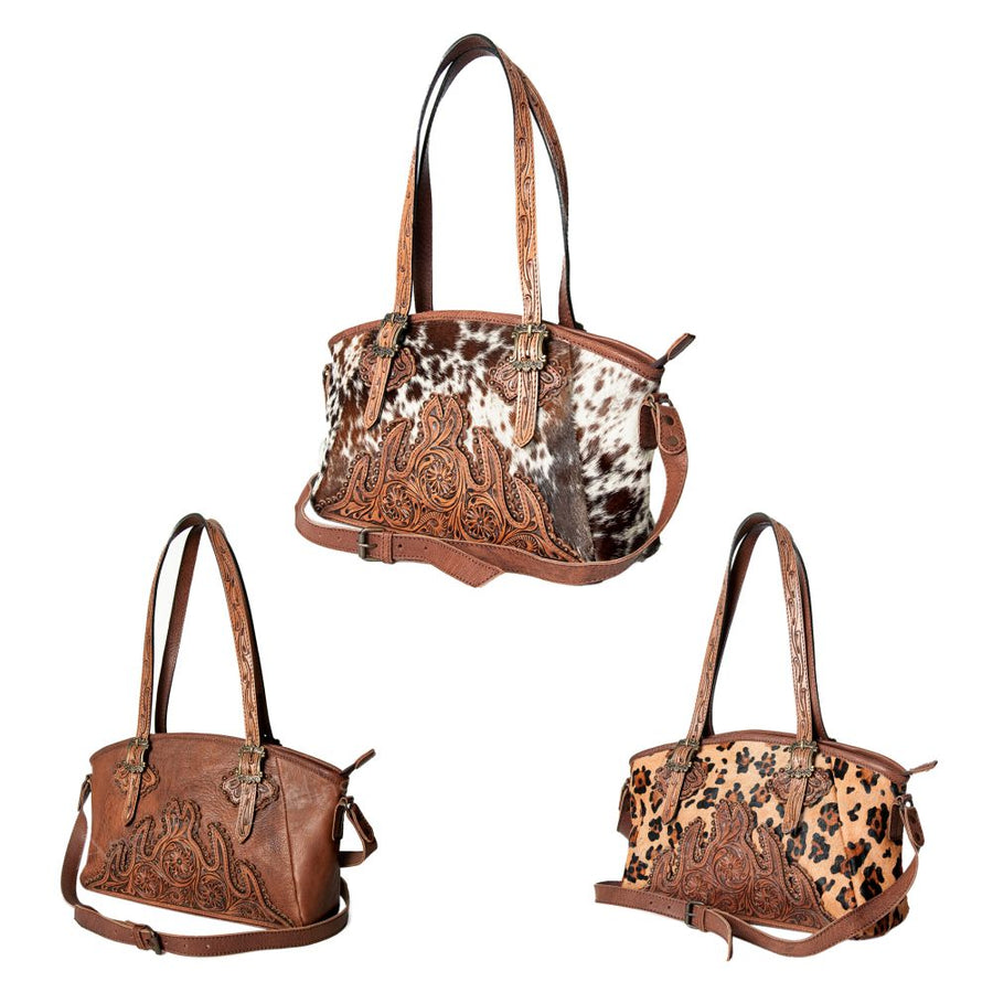 American Darling Tote Bag Western Hand Tooled Floral Genuine Leather Purse with Rivetted Detail and YKK Zipper for Women