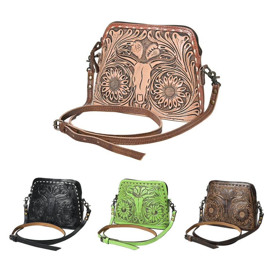 American Darling Wallet for Women, Hand Tooled Floral Leather, Vegetable-Tanned Full Grain Western Clutch with YKK Zipper