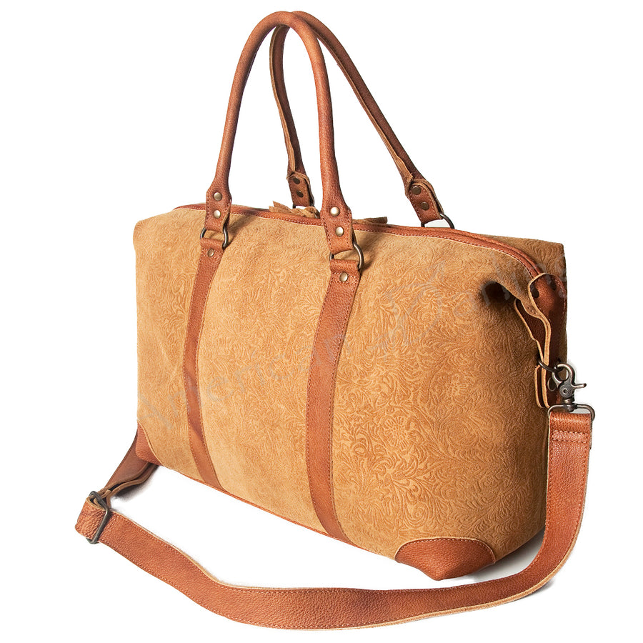 American Darling Duffel Bag, Damascus Genuine Leather Western Weekender, Full Grain Vegetable Tanned Travel Bag, 12x20x10in